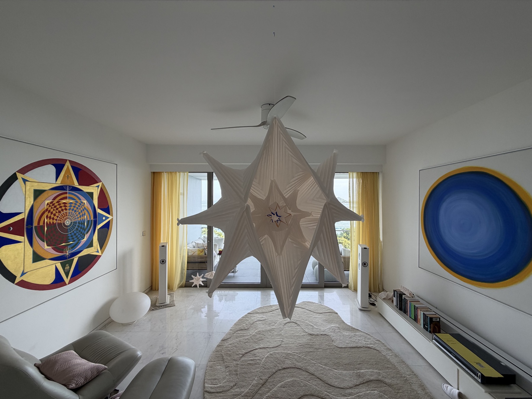 Installation view — star, Systema Mundi Totius and paintings