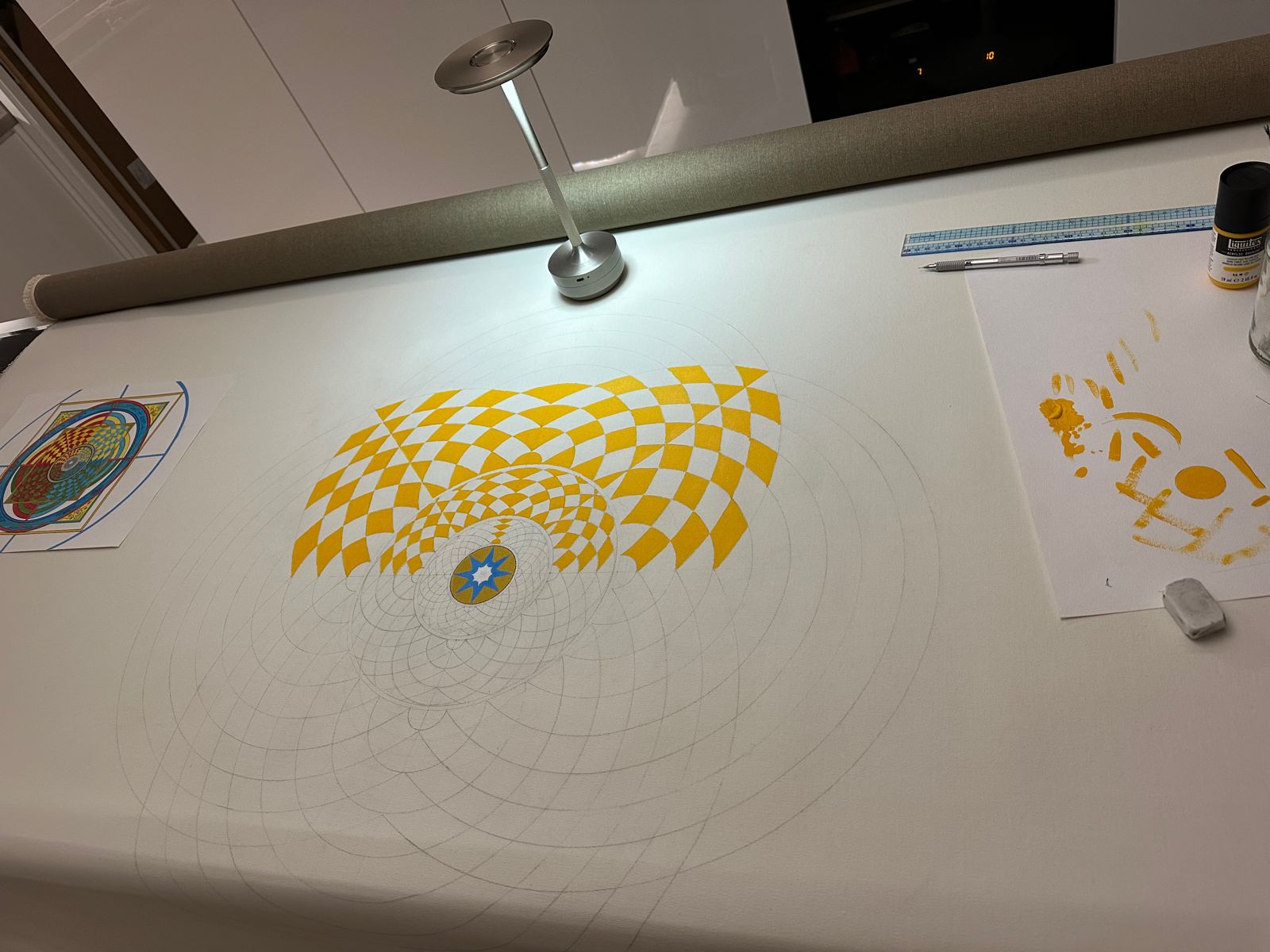 Pencilled construction circles and the first yellow diamonds